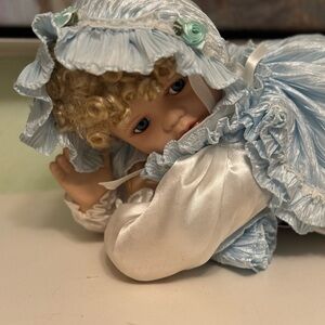 Collectors Vintage Charming Blue Baby Doll with Curly Hair